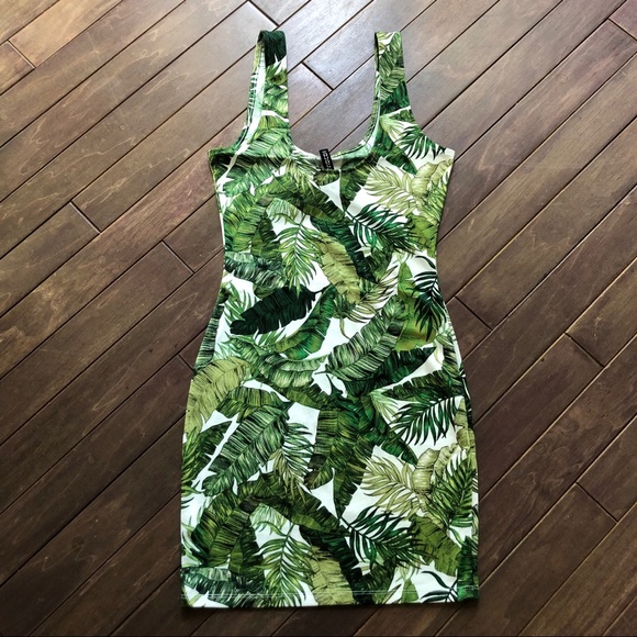 Fitted Stretch Tropical Botanical Palm Dre… - Picture 2 of 3